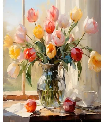 Malen nach Zahlen für Erwachsene, Acryl, 50×40 cm, Blumen-Motiv