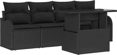 Produktbild von vidaXL Gartensofa-set mit Kissen mit Kissen 5 pcs Schwarz Poly Rattan