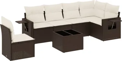 Produktbild von 7-tlg. Garten-Sofagarnitur mit Kissen Braun Poly Rattan
