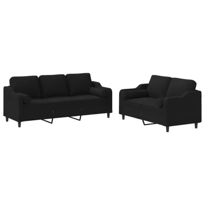 Produktbild von vidaXL 2-tlg. Sofagarnitur mit Kissen Schwarz Stoff