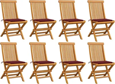 Produktbild von Gartenstühle mit Weinroten Kissen 8 Stk. Massivholz Teak