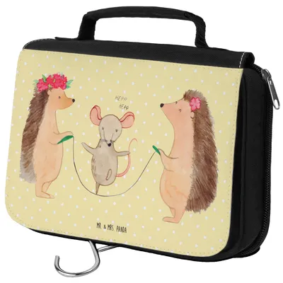 Produktbild von Mr. & Mrs. Panda Kosmetiktasche Igel Seilhüpfen - Gelb Pastell - Geschenk, Kindergarten, kosmetiktäschchen, Kulturtasche, Kinder, kulturtäschchen, Seilspringen, Maus