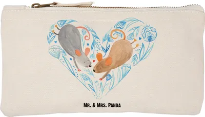 Produktbild von Mr. & Mrs. Panda kosmetiktäschchen Mäuse Herz Größe S Klein - Weiß - Geschenk, Kosmetikbeutel, Maus, Liebe, aufbewahrungsbeutel, Liebespaar, Kulturbeutel, Schulmäppchen