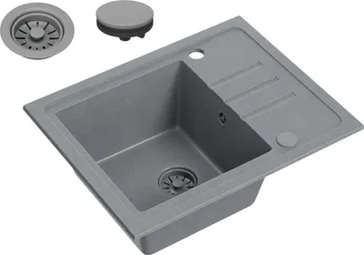 Produktbild von VBChome Spülbecken Granit Grau 55 x 44 cm Einzelbecken Einbauspüle Gesprenkelt Reversibel Granitspüle Grau Siphon Waschbecken