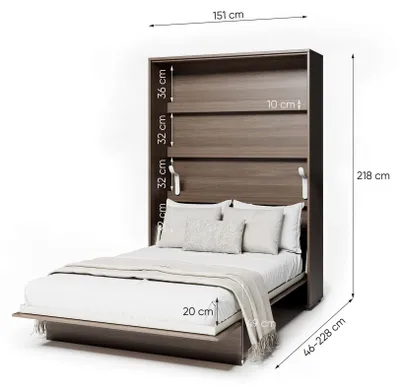 Produktbild von Furniture24 Schrankbett Bed Concept Lenart, Wandklappbett Mit Lattenrost, V-Bett, Wandbett Bettschrank Schrank Mit Integriertem Klappbett Funktionsbett Bc-01, 140 X 200 Cm, Artisan Eiche, Vertical