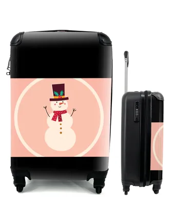 Produktbild von MuchoWow® Koffer Handgepäck Trolley Rollkoffer Kleine Reisekoffer mit 4 Rollen - Schneemann - Zitate - Weihnachten - Frohe Weihnachten - Rosa - Winter - Cabin Size < 55x40x23 cm & 55x40x20 cm - Fotokoffer - Kabinenkoffer - Boardgepäck - Reise-Box - Reisekoffer - Reisegepäck - Koffer mit Bild - Trolley für Kinder
