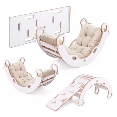 Immagine prodotto di MISIOO Arco di risalita con cuscino per bambini - Dondolo per bambini con bordi arrotondati per la sicurezza - MDF bianco - Superficie laminata - 90x41x50 cm