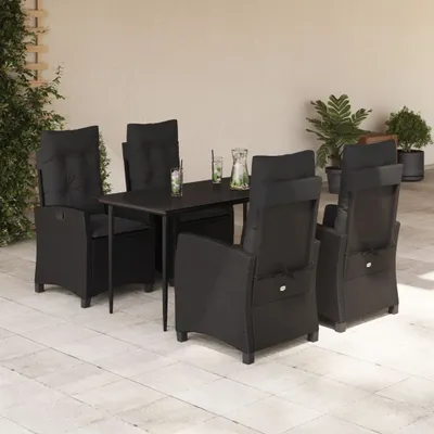 Produktbild von The Living Store 5-tlg. Garten-Essgruppe mit Kissen Schwarz Poly Rattan