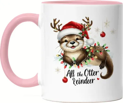 Produktbild von All the Otter Reindeer Lustiges Ottermotiv Tasse Rosa Geschenkidee witziges Design Weihnachten