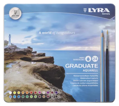 Zdjęcie produktu dla Kredki akwarelowe Graduate 24, 24 kolory, metalowe etui, LYRA