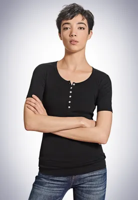 Produktbild von Schiesser Damen Henley 1/2 - Berta Gr. 34  weiss