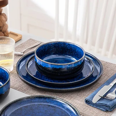 Image de Service de table en faïence, 36 pièces, service de vaisselle avec 12 assiettes plates, 12 assiettes à dessert et 12 bols à céréales pour 12 personnes