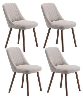 Image de Lot de 4 Chaises de Salle à Manger, Chaises de Cuisine Modernes avec Dossier Coquillage, Tissu Doux et Pieds en Bois Massif, Style Scandinave pour