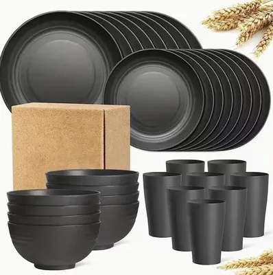 Obrázek produktu pro Sada nádobí pro 8 osob – nerozbitné nádobí pro kempování a outdoorové aktivity, obsahující talíře, misky a hrnky – barevné nádobí pro kempování a outdoorové aktivity
