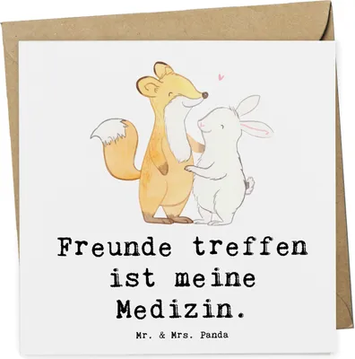 Produktbild von Mr. & Mrs. Panda Grußkarte Fuchs Hase Freunde treffen - Weiß - Geschenk, Klappkarte, faltkarte, anlasskarte, doppelkarte, Glückwunschkarte