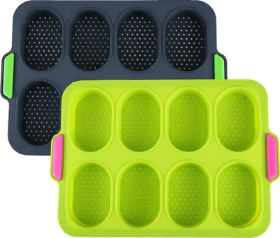 Produktbild von sada 2 mini plechov na pečenie bagiet, perforovaný plech s nepriľnavým povrchom, forma na pečenie bochníkov chleba, ideálna na pečenie bagetového chleba, žemlí s lahodnou, chrumkavou kôrkou