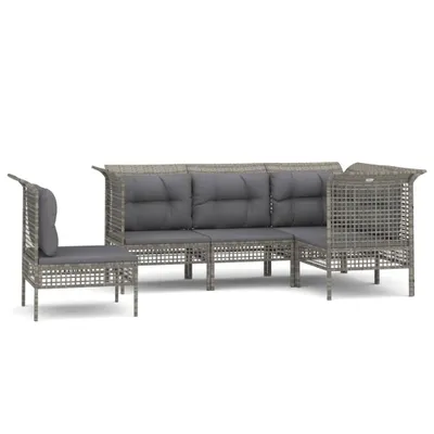 Produktbild von vidaXL 5-tlg. Garten-Lounge-Set mit Kissen Grau Poly Rattan