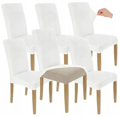 Produktbild von Stuhlhusse Stretch Weiß - Samt - 6 Stück - Universal - Esszimmer Stuhlbezug