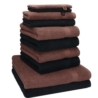Produktbild von Betz 10-tlg. Handtuch-Set PREMIUM 2 Duschtücher 4 Handtücher 2 Gästetücher 2 Waschhandschuhe  Farbe: schwarz & nussbraun