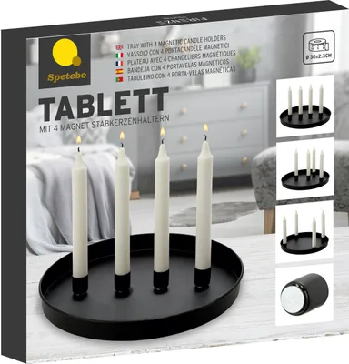 Immagine prodotto di 1.05 Vassoio con 4 portacandele magnetici - Ø 30 cm circa - Vassoio per candele in nero