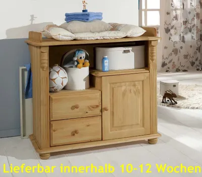 Produktbild von Wickelkommode Kinderkommode Babykommode Babyzimmer Landhaus Kiefer massiv, Farbe:Gebeizt/Geölt