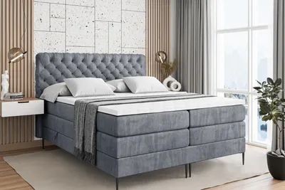 Produktbild von ALTDECOR Boxspringbett mit Schwarz Füßen, Matratze und Lattenrost, Topper, Polsterbett mit Bettkasten, Bett mit Stauraum H3- und H4- Matratze, Doppelbett -BOXI8-FC KING-140x200 - Grau Casablanca