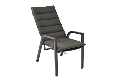 A single outdoor chair with cushions, shown from a three-quarter angle against a white background.
