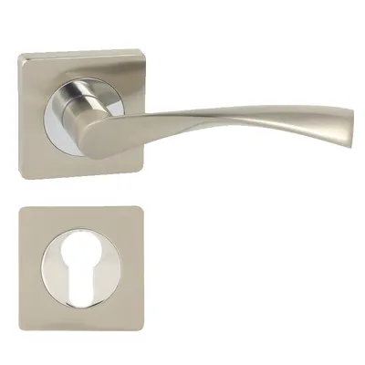 Produktbild von DOMINO Türgriff Drückergarnitur PZ-Profilzylinder| Türklinke für Zimmertür, Bürotür, Kellertür & Innentür | Aluminium | Chrom/Nickel | ROMANA-QR M6/M9