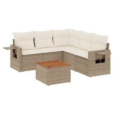Produktbild von vidaXL 6-tlg. Garten-Sofagarnitur mit Kissen Beige Poly Rattan