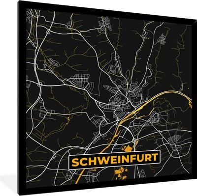 Produktbild von MuchoWow® Gerahmtes Poster Deutschland - Schwarz und Gold - Schweinfurt - Stadtplan - Karte 40x40 cm - Poster mit Schwarzem Bilderrahmen Wandposter Rahmen Foto Bilder - Mit Rahmen - Wanddekoration Schlafzimmer