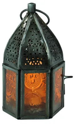 Produktbild von Orientalische Metall/Glas Laterne in Marrokanischem Design, Windlicht, Mehrfarbig, Glas,Metall,Eisen, Farbe: Orange, 10*5,5*5,5 cm
