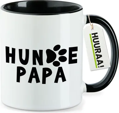 Produktbild von Huuraa Kaffeetasse Hundepapa Tapse 330ml Schwarz Keramik Kaffeebecher Geschenkidee