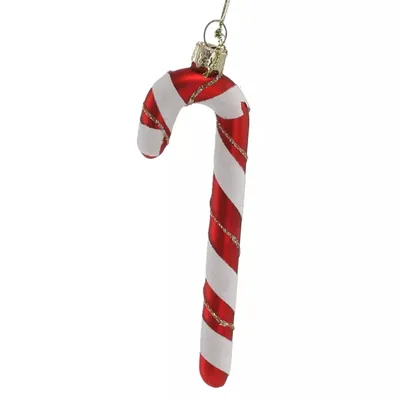 Produktbild von MIKONI Weihnachtskugel | Zuckerstange (Rot) - (4 x 1,2 x 11,8cm) | aus GLAS, Christbaumkugel, Mundgeblasen, Handbemalt, Christbaumschmuck, Zapfen