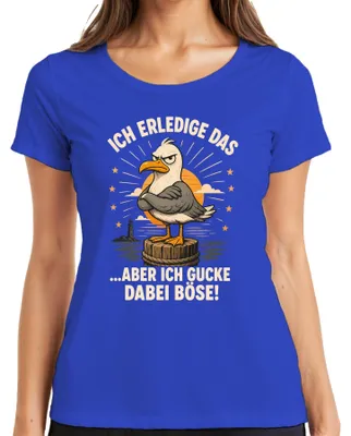 Produktbild von Ich erledige das aber ich gucke dabei böse Statement Sarkasmus Damen T-Shirt, Blau, M