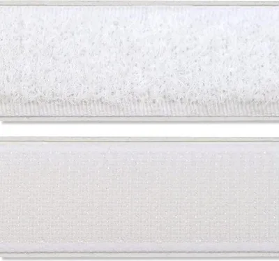 Produktbild von Interdeco Klettband mit Flauschband / Pilzband und Filzband selbstklebend 20 mm Weiß, Pack. 5 Meter