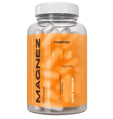 Produktbild von nowmax® Magnesium + Vitamin B6 100 Kapseln – Magnesiumcitrat, 249,6 mg Mg