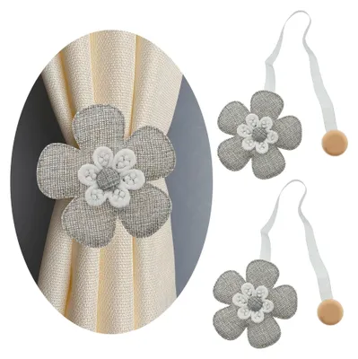 Produktbild von GIRASOLE HOME Raffhalter aus Stoff in Blumenform mit Magneten, 2 Stück, grau