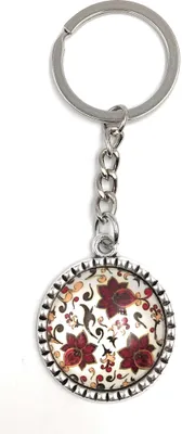 Produktbild von Onwomania Schlüsselanhänger Kreis mit Blumen rot Metall Anhänger Charm