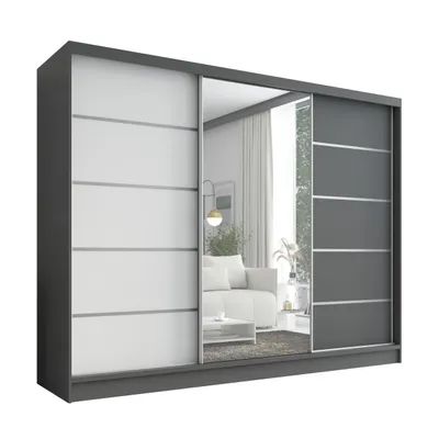 Produktbild von Schwebetürenschrank, 3-türig Schrank 200 cm mit Spiegel ARIVA 1 (Graphit, Graphit , Weiß)