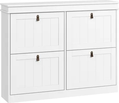 Image de HOMCOM Meuble à chaussures 20 paires, armoire à chaussures étroite moderne avec 4 tiroirs rabattables et étagères réglables, pour couloir et entrée, 105 x 24 x 82,5 cm, blanc