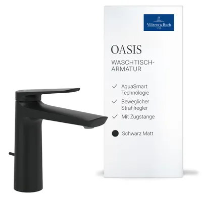 Produktbild von Villeroy & Boch Oasis Waschtischarmatur, mit Zugstange, 114 mm – Schwarz