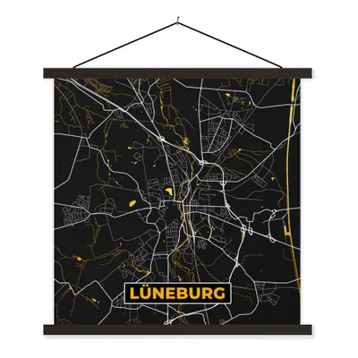 Produktbild von MuchoWow® Textilposter Karte - Lüneburg - Gold - Stadtplan - Deutschland 60x60 cm mit schwarzem Rahmen - Posteraufhänger