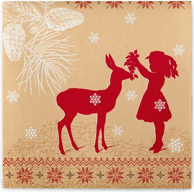 Produktbild von Sovie HOME Weihnachtsserviette Sarah aus Linclass® Airlaid 40 x 40 cm, 12 Stück - Mädchen mit Reh