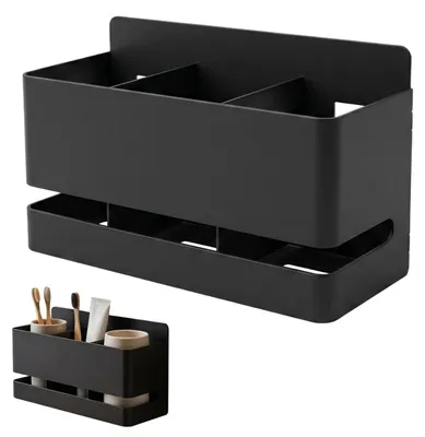 Produktbild von Zahnbürstenhalter Aluminium Schwarz 3 Raster Wandmontage Ohne Bohren