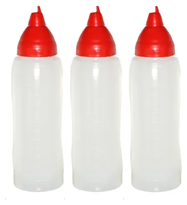 Produktbild von 3 rote Quetschflaschen 750 ml tropffrei Ketchupflaschen Senfflasche Mayonaiseflasche