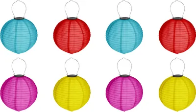 Produktbild von 8er Set Solar LED Lampion Ø 20 cm Party Garten Laterne Bunt Deko Lampenschirm Lampe Kugel Gartenlampion
