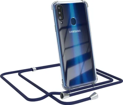 Produktbild von EAZY CASE Handykette kompatibel mit Samsung Galaxy A20s, Handyhülle mit Umhängeband, Handykordel, Schutzhülle Clear, Band in Blau