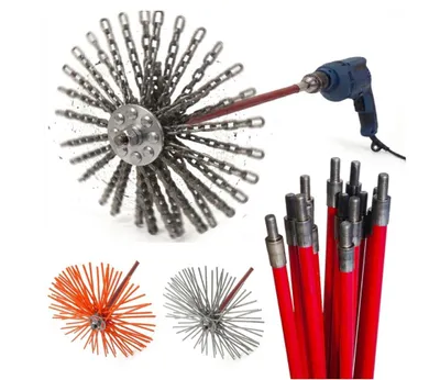 Produktbild von Set Schornsteinbesen Schornsteinfeger Reinigungs Kaminbesen Rotary 4m +3 Köpfe