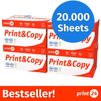 Image de print24 Papier d'impression Papier de copie 20000 feuilles 40 x 500 A4 80 g Premium White  PEFC