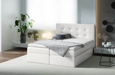Produktbild von Boxspringbett MENZIE , Pocket Matraze Topper , 180 x 200 cm , ( Weiss - Kunstleder )